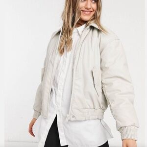 ASOS Design Bomber Puffer Jacket in Cream